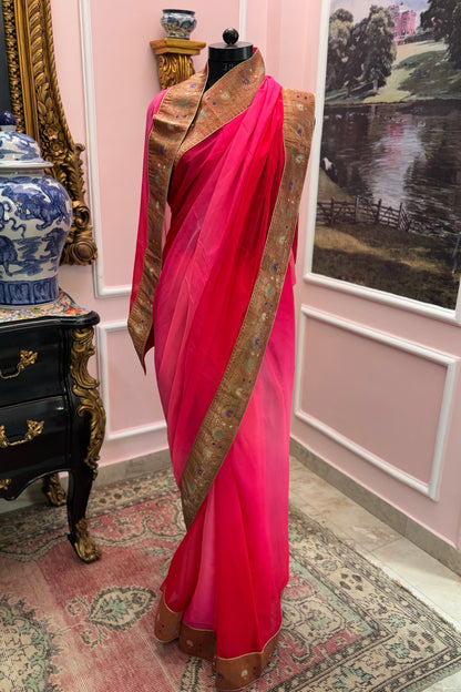 Rani ombre antique border saree