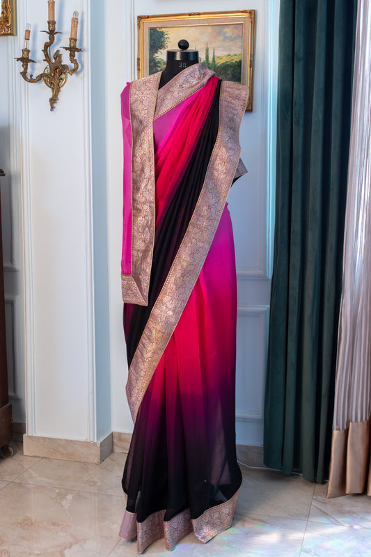 Antique border chiffon saree