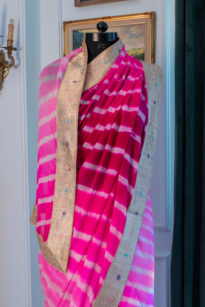 Antique border chiffon saree