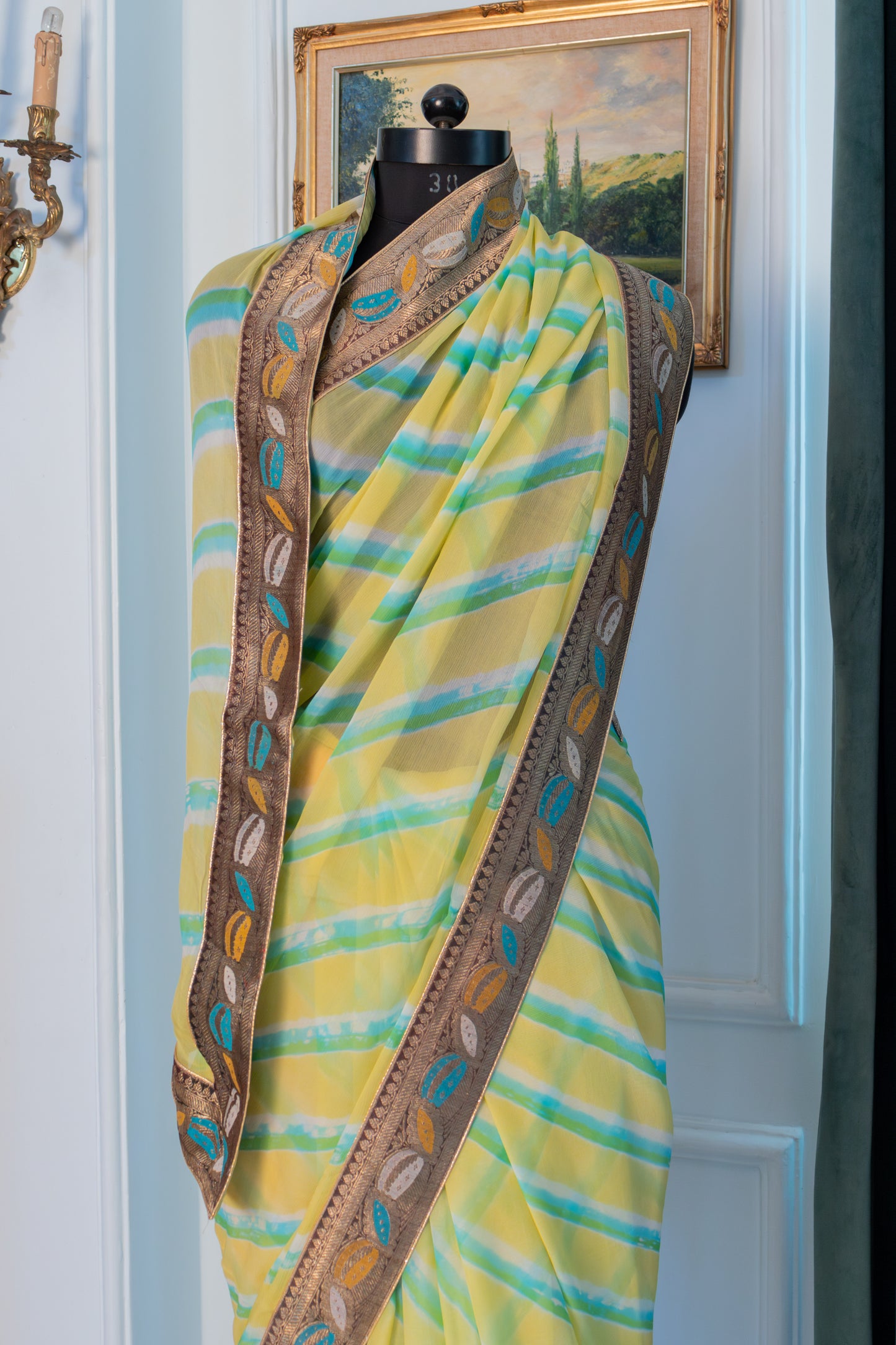 Antique border chiffon saree