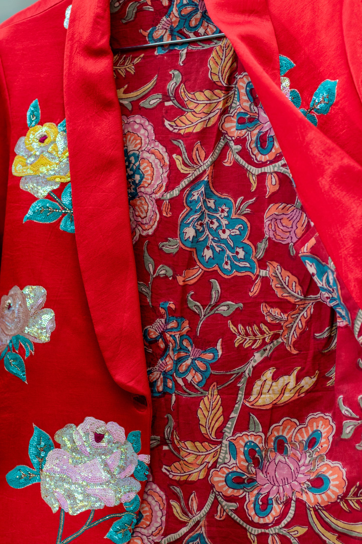 Flame Red Silk Satin Jacket