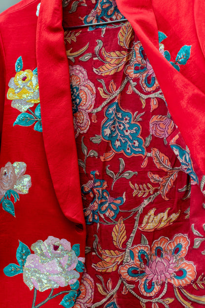 Flame Red Silk Satin Jacket