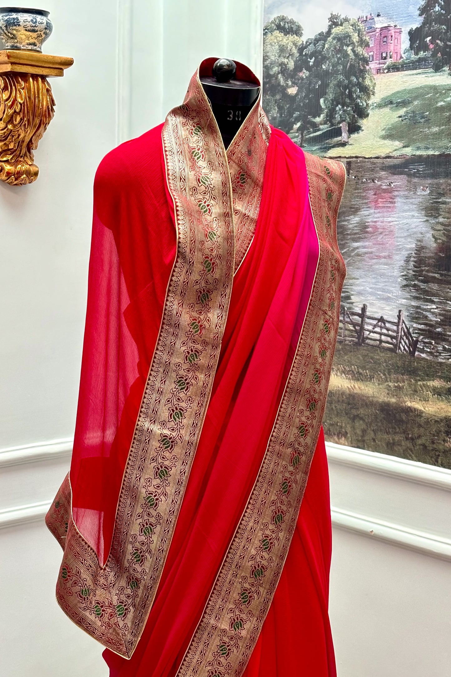 Antique border chiffon saree