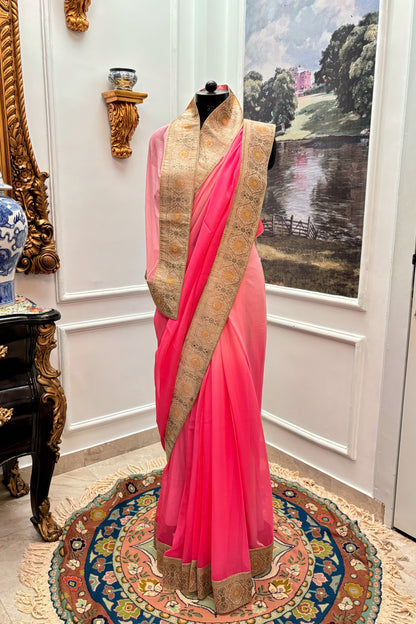 Antique border chiffon saree