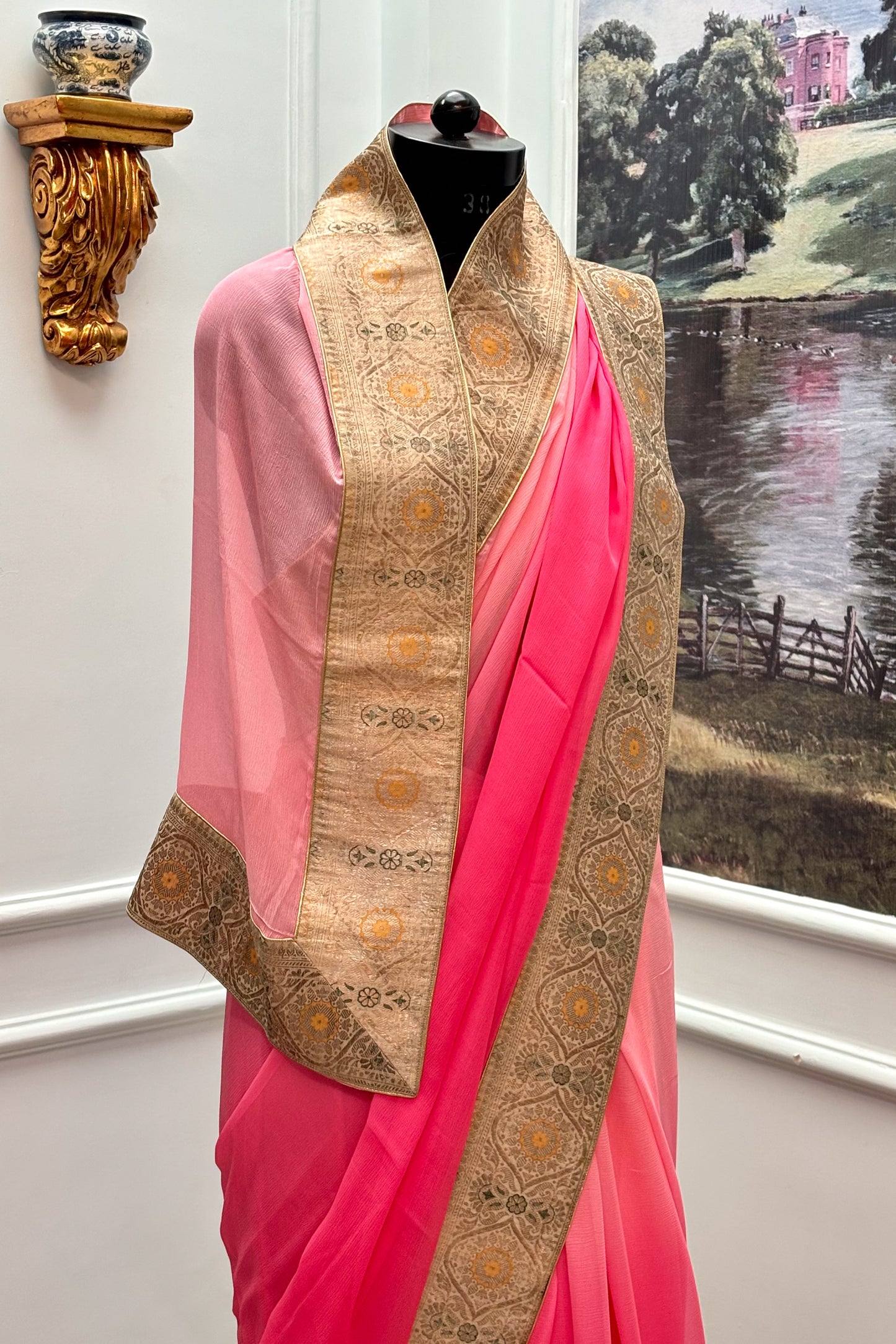 Antique border chiffon saree