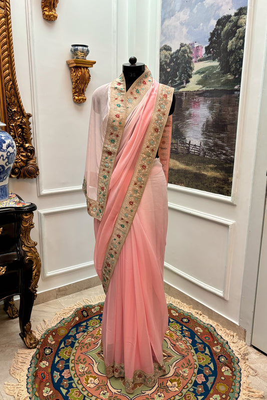 Antique border chiffon saree