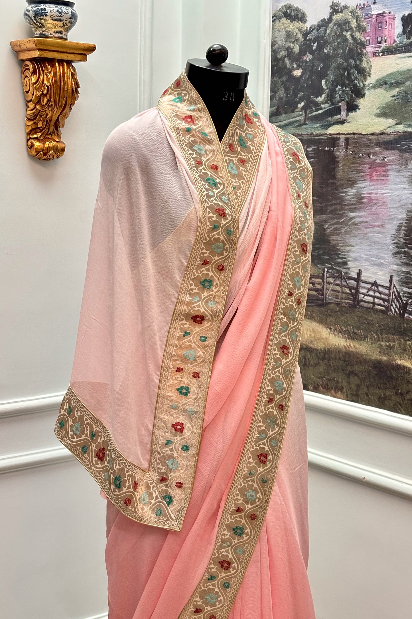 Antique border chiffon saree