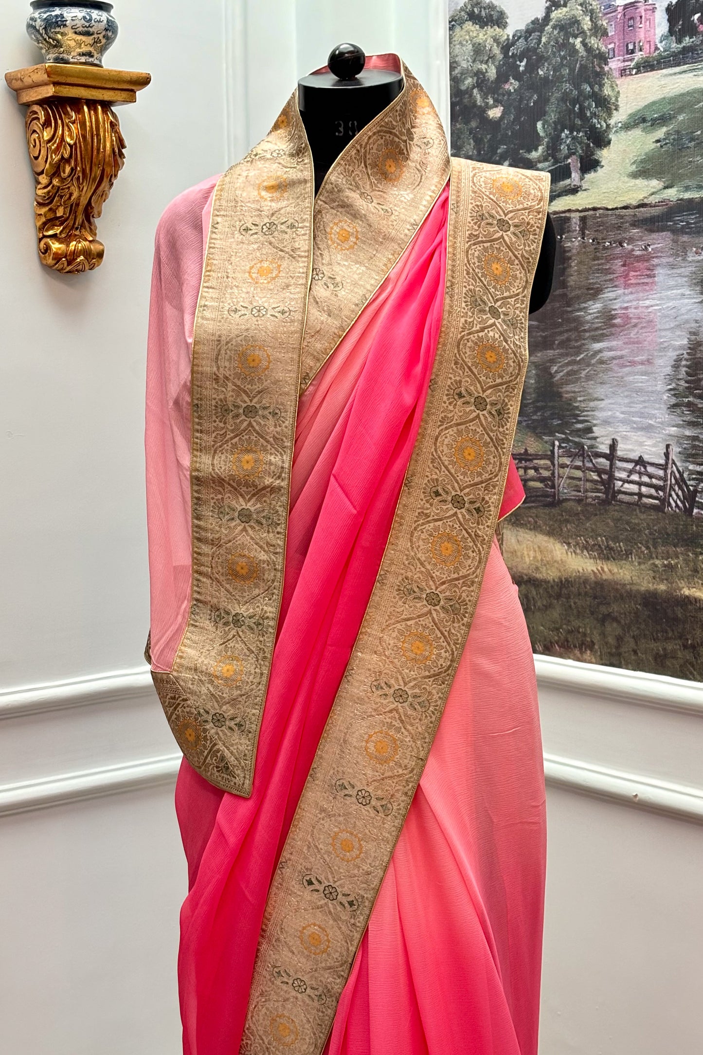 Antique border chiffon saree