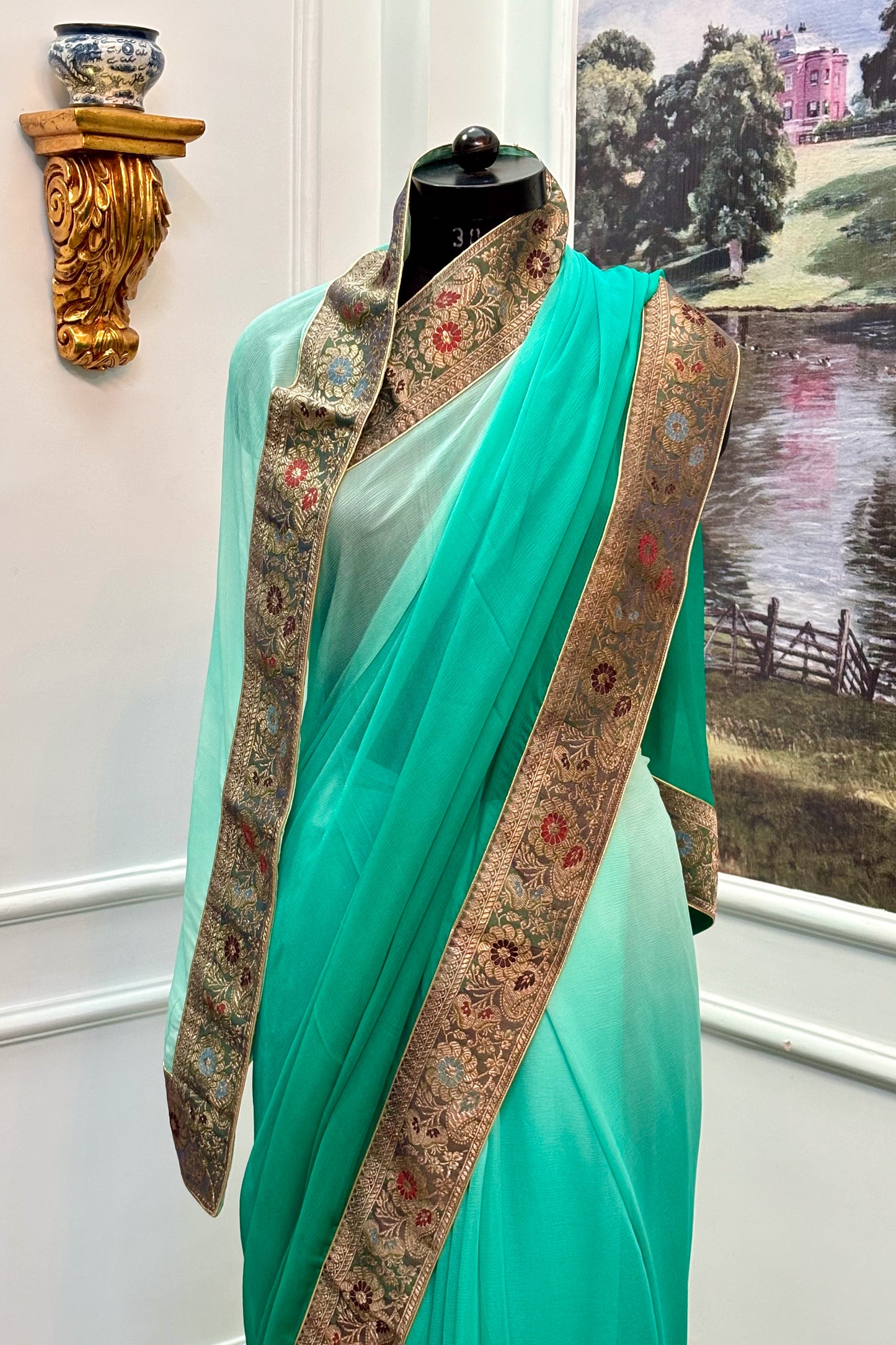 Antique border chiffon saree