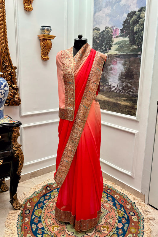 Antique border chiffon saree