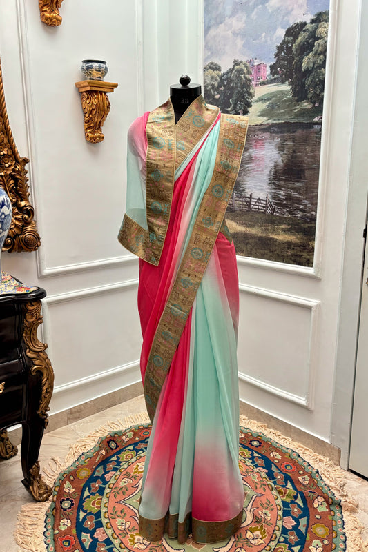 Antique border chiffon saree