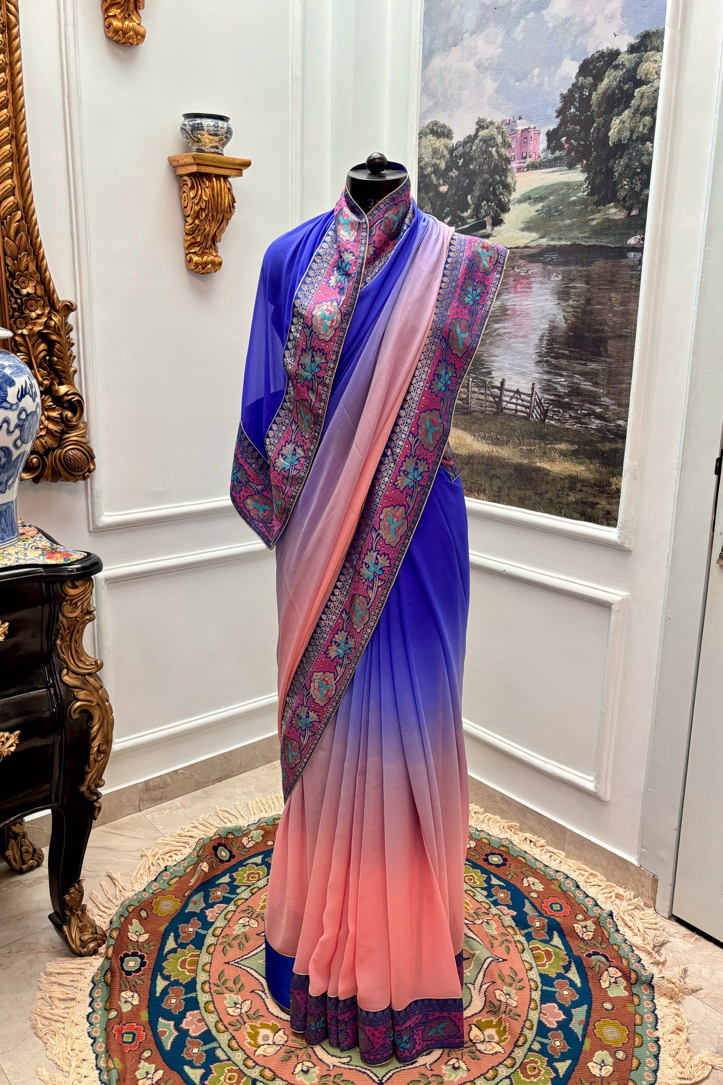 Antique border chiffon saree