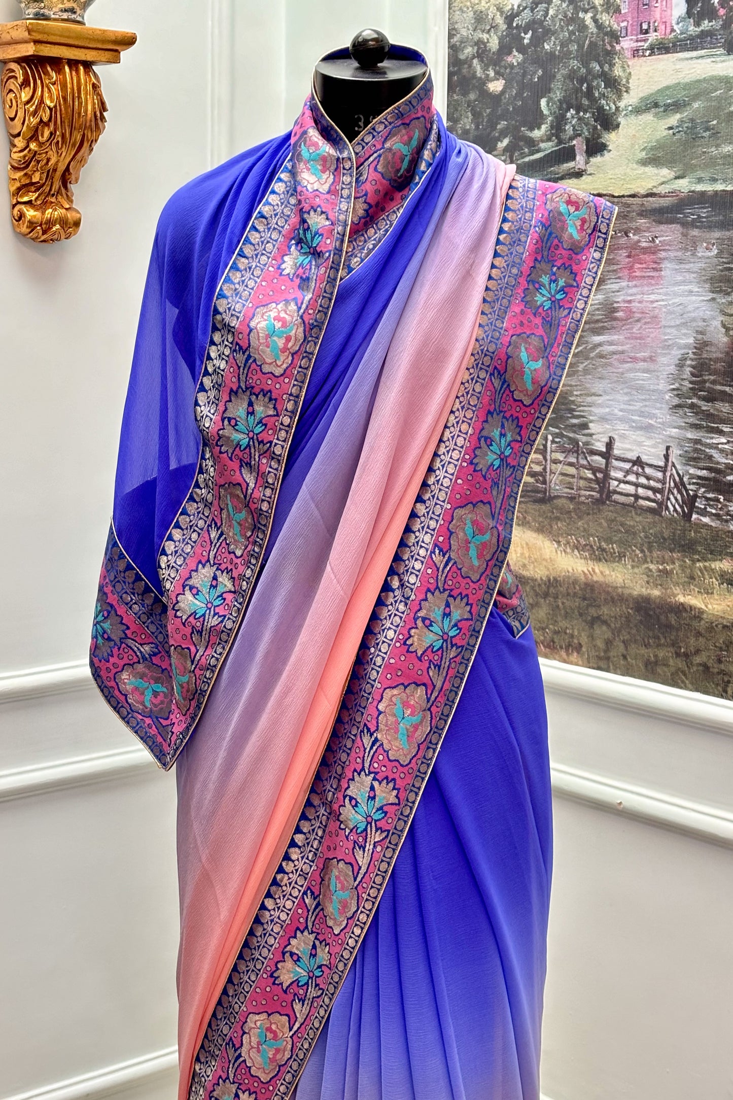 Antique border chiffon saree