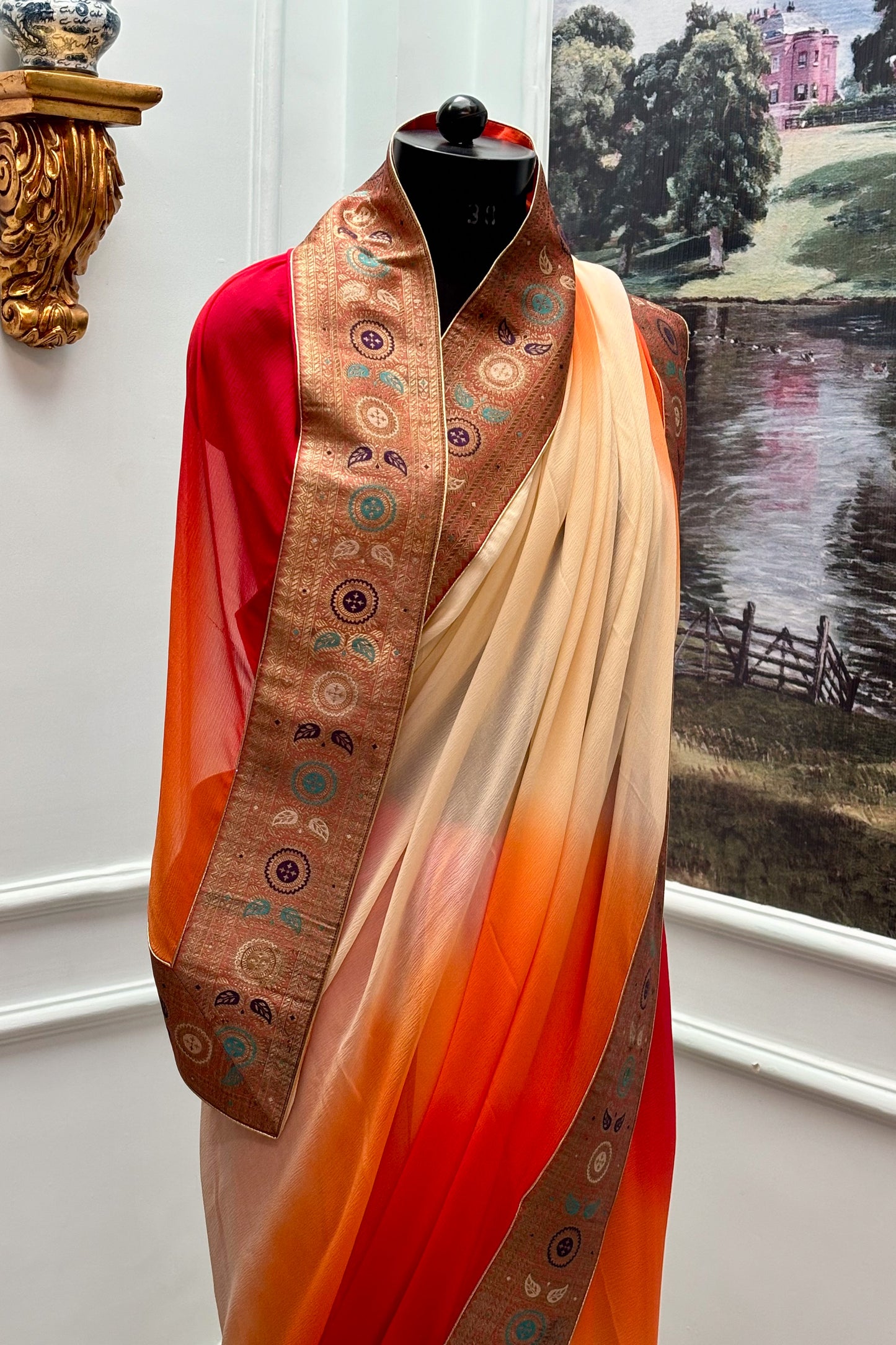 Antique border chiffon saree