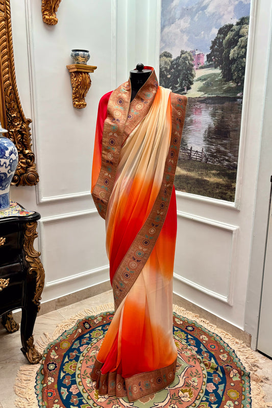 Antique border chiffon saree