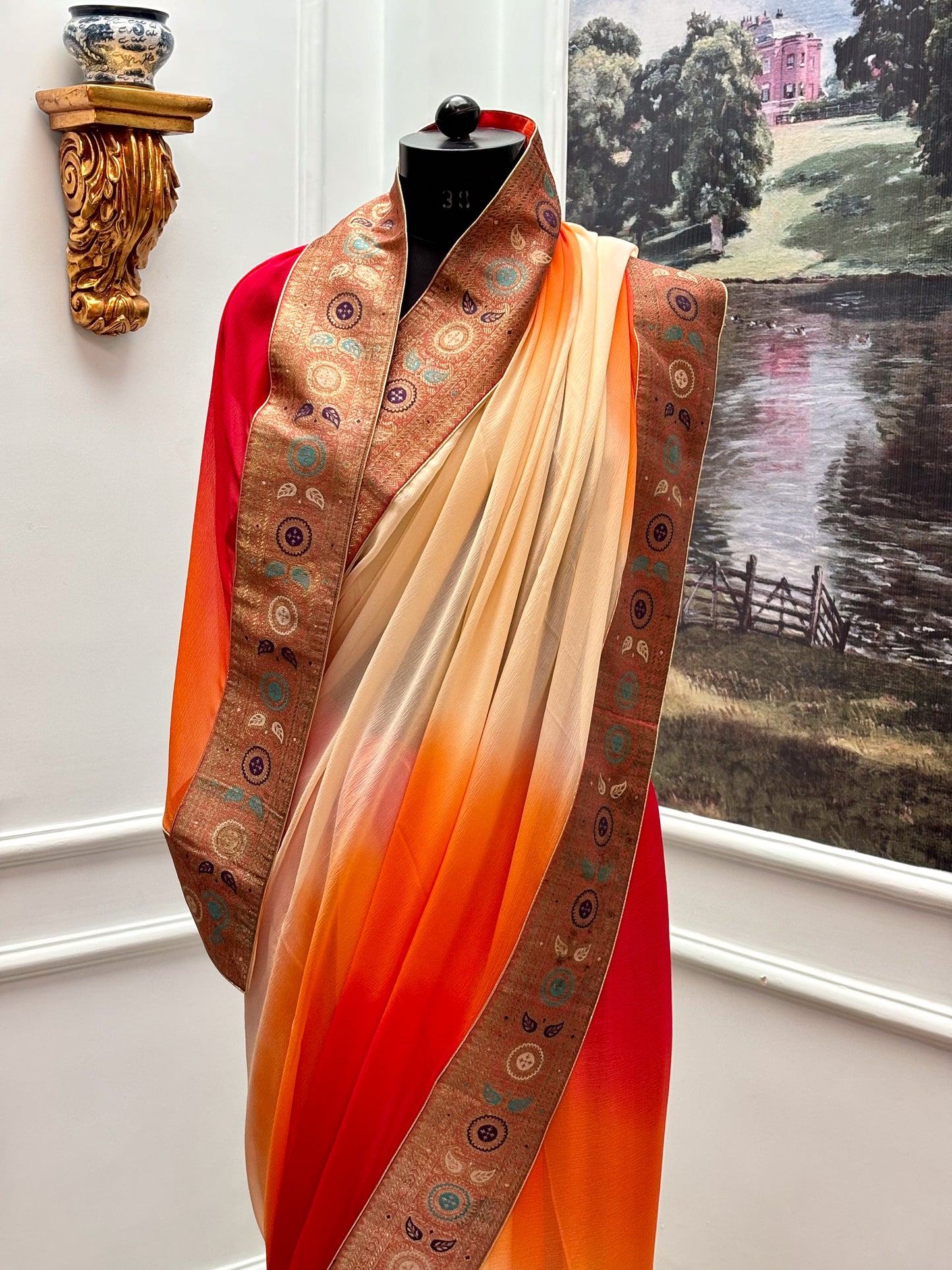 Antique border chiffon saree