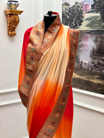 Antique border chiffon saree