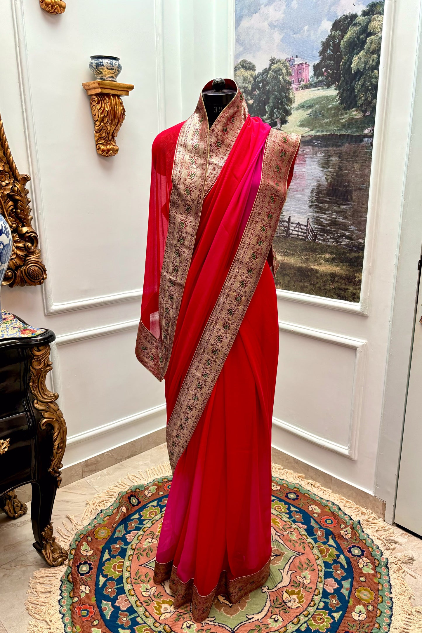 Antique border chiffon saree