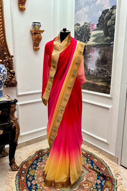 Antique border chiffon saree