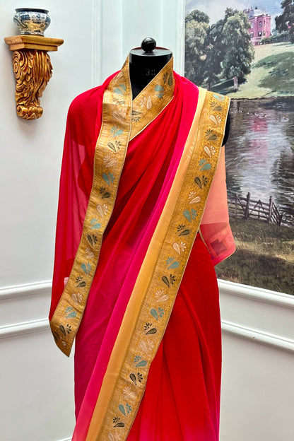 Antique border chiffon saree