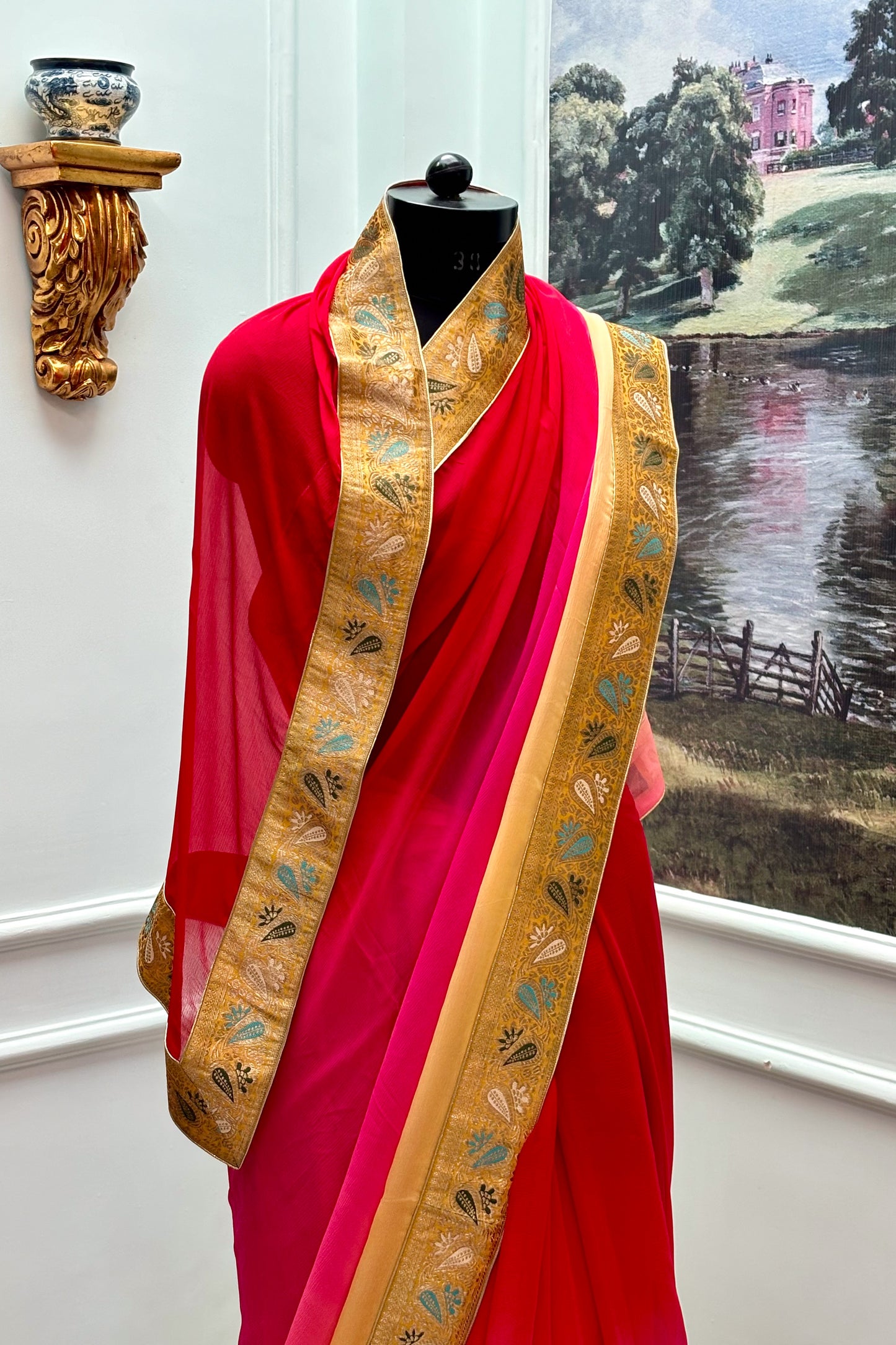 Antique border chiffon saree