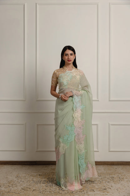 Sophia Sage Green Chiffon Saree