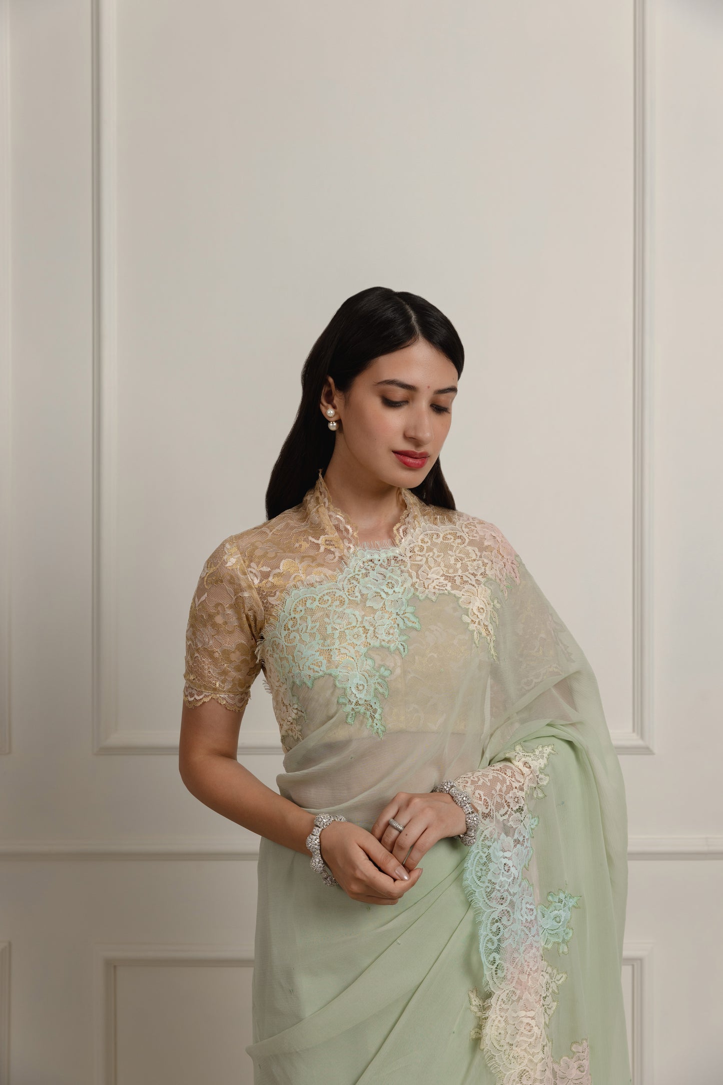 Sophia Sage Green Chiffon Saree