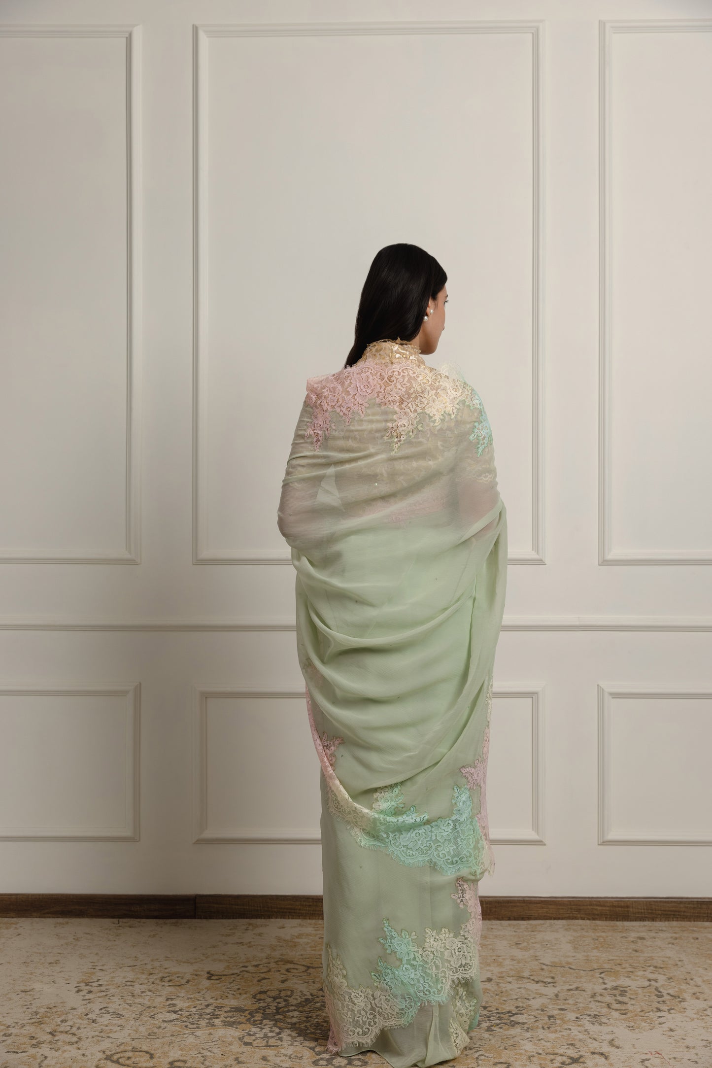 Sophia Sage Green Chiffon Saree