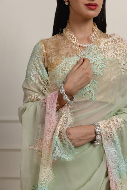 Sophia Sage Green Chiffon Saree