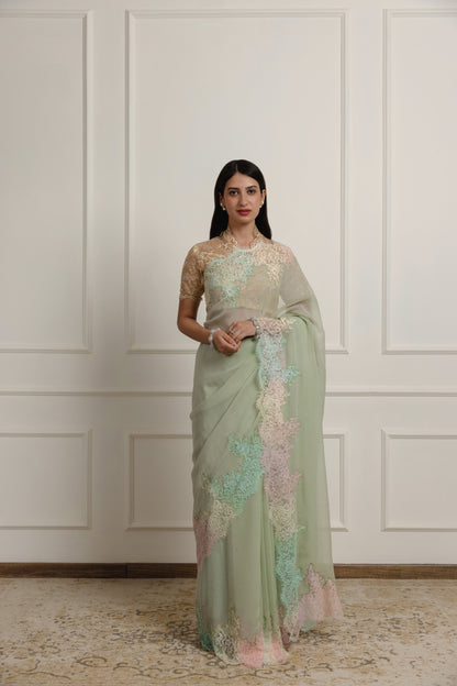 Sophia Sage Green Chiffon Saree