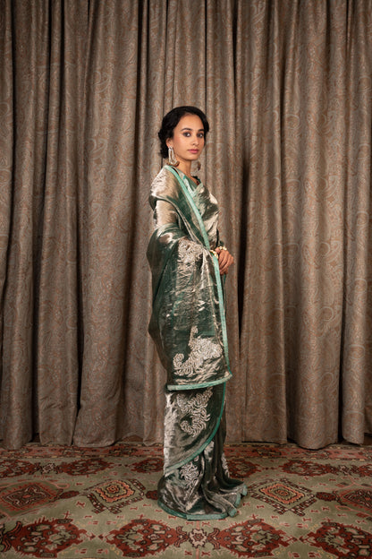 Sonika Sea Green Tissue Saree