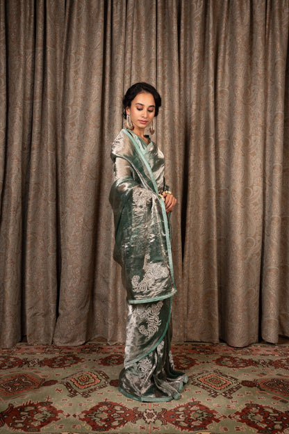 Sonika Sea Green Tissue Saree