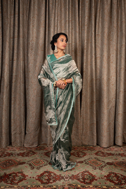 Sonika Sea Green Tissue Saree