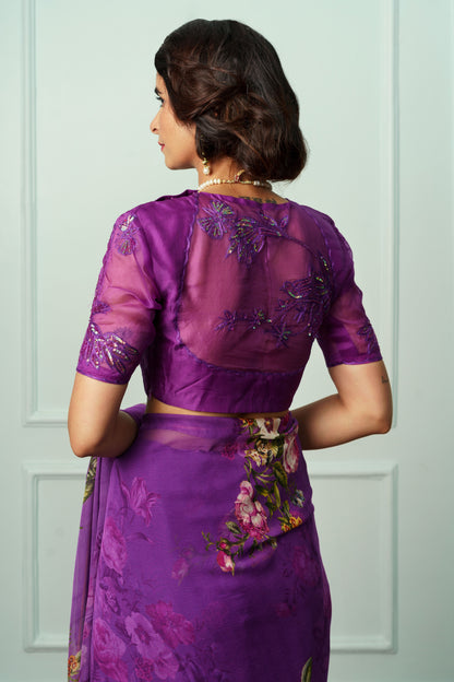 Purple Embroidered Organza Blouse