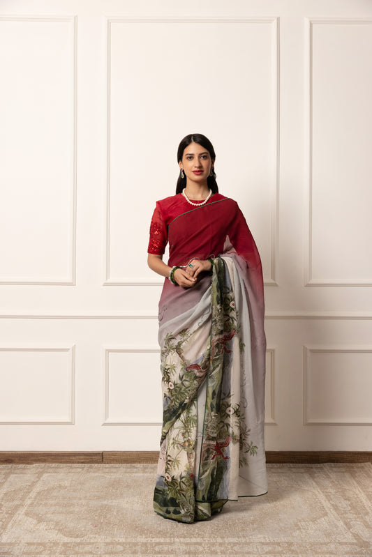 Amelie Printed French Chiffon Saree