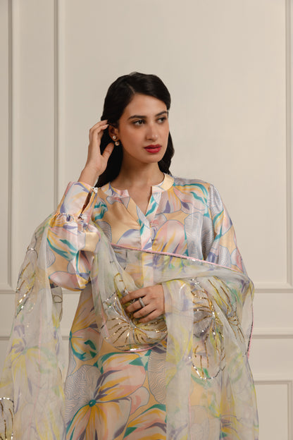 Arlette Printed Satin Kurta Set