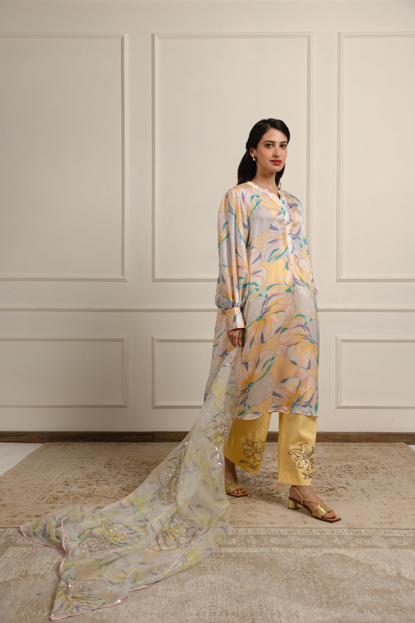 Arlette Printed Satin Kurta Set