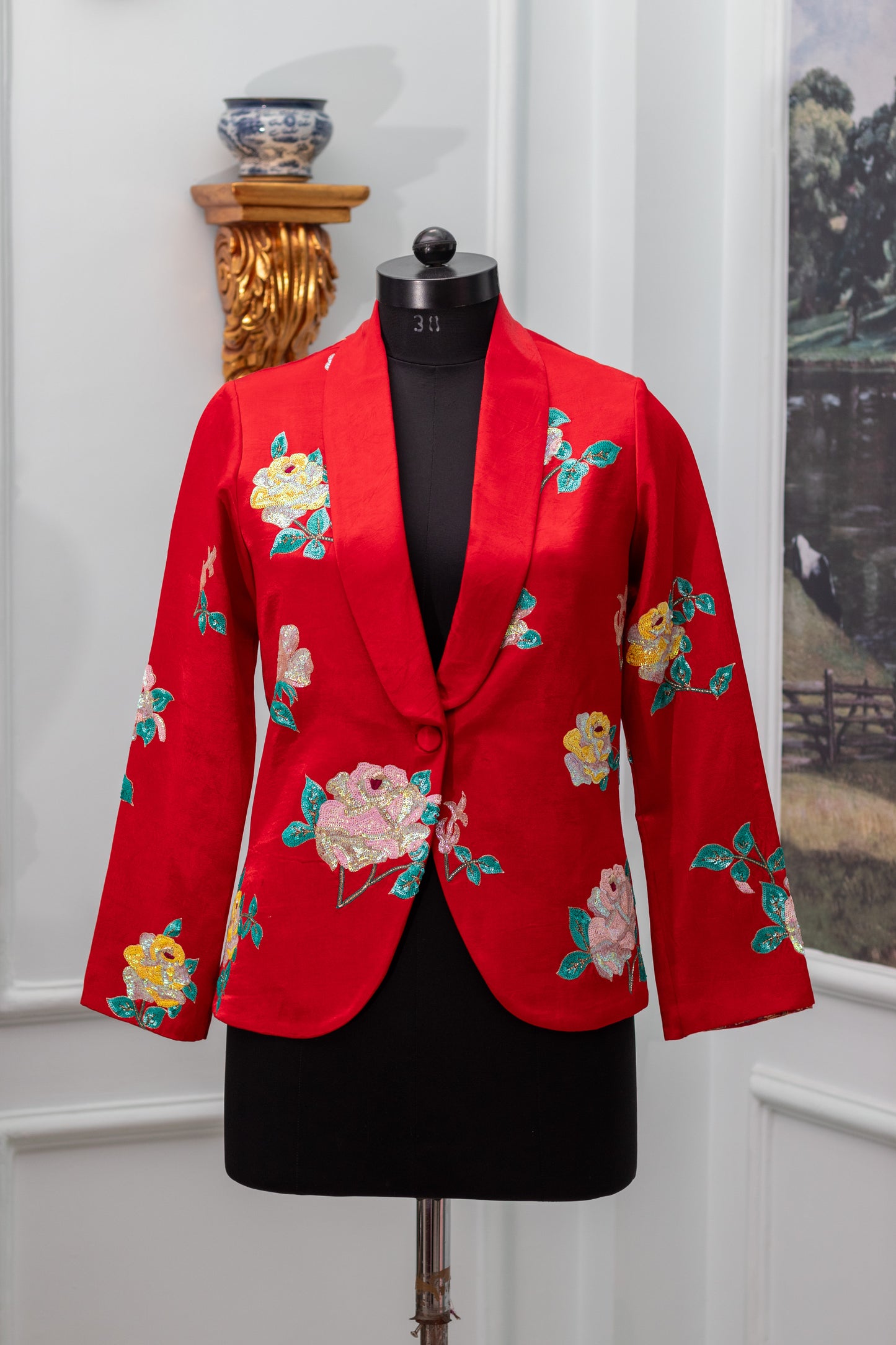 Flame Red Silk Satin Jacket