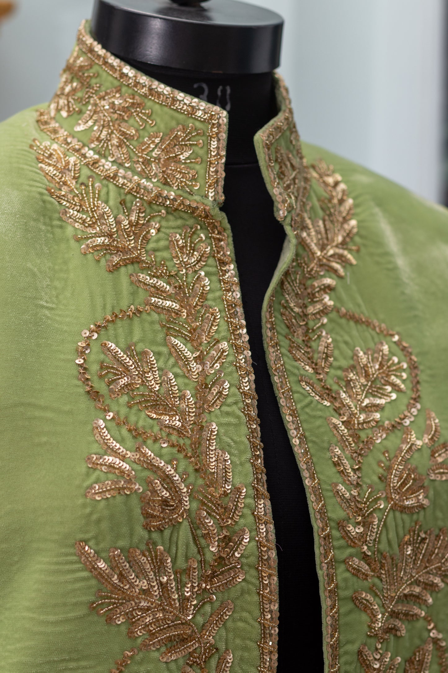 Pista Green Silk Velvet Jacket