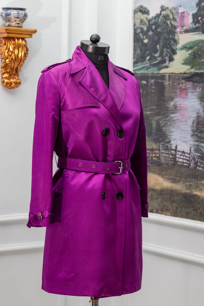 Purple Silk Satin Trench Coat