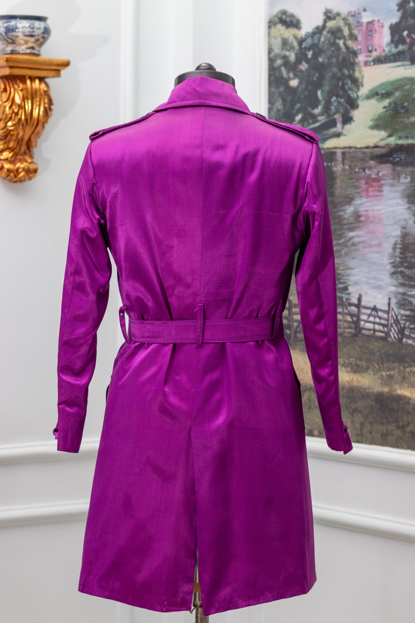 Purple Silk Satin Trench Coat