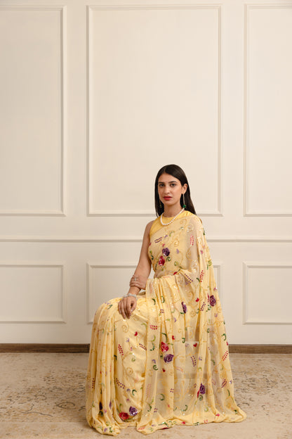 Devyani Mango Yellow Georgette Saree