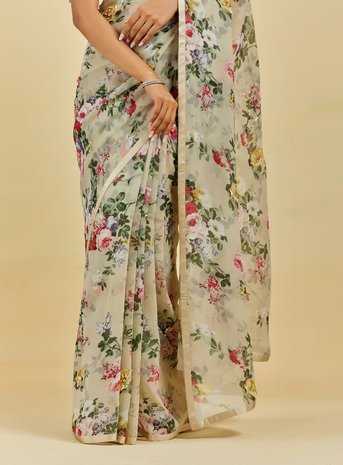 Annette Printed Highlighted French Chiffon Saree