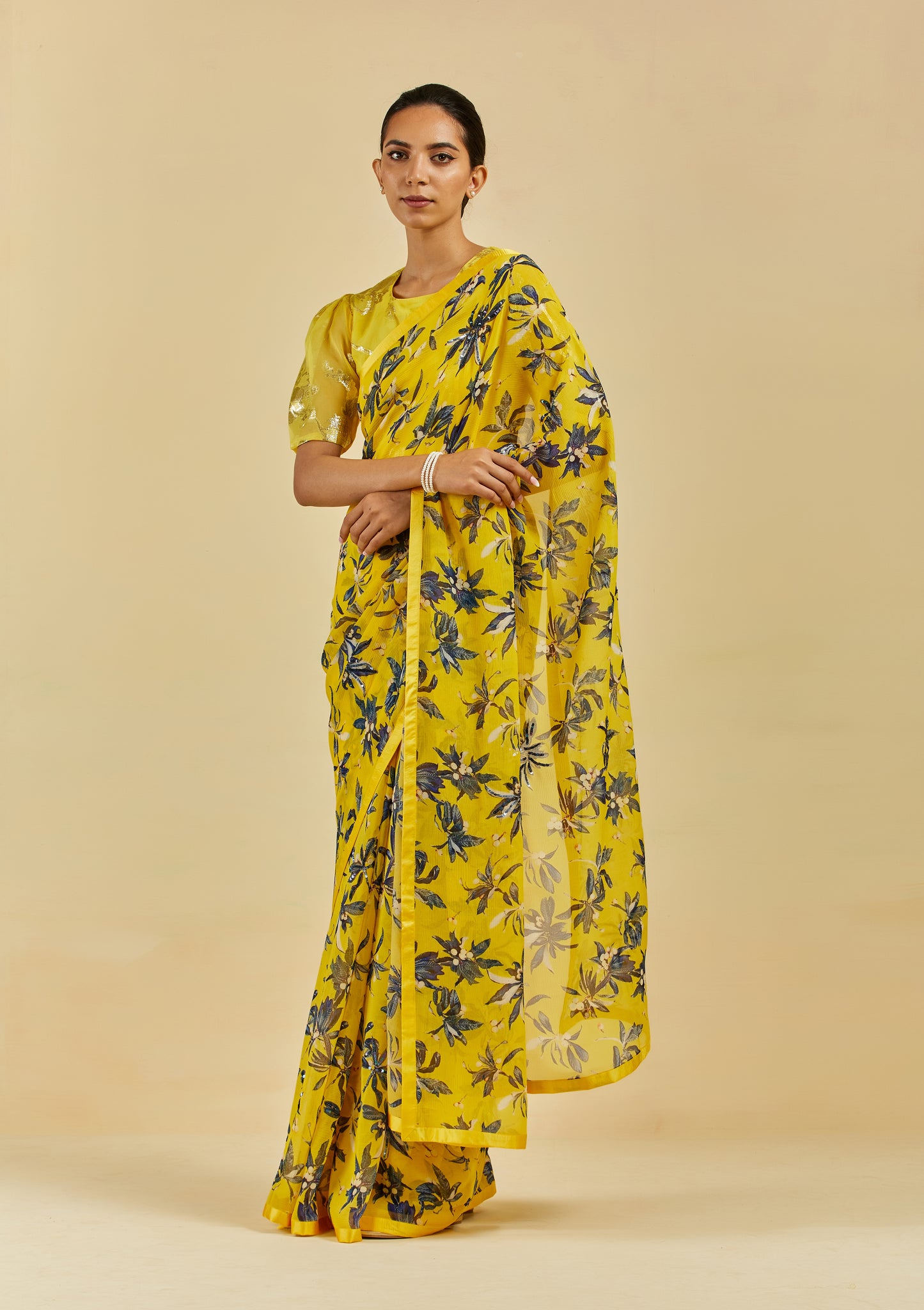 Caroline Printed Highlighted French Chiffon Saree