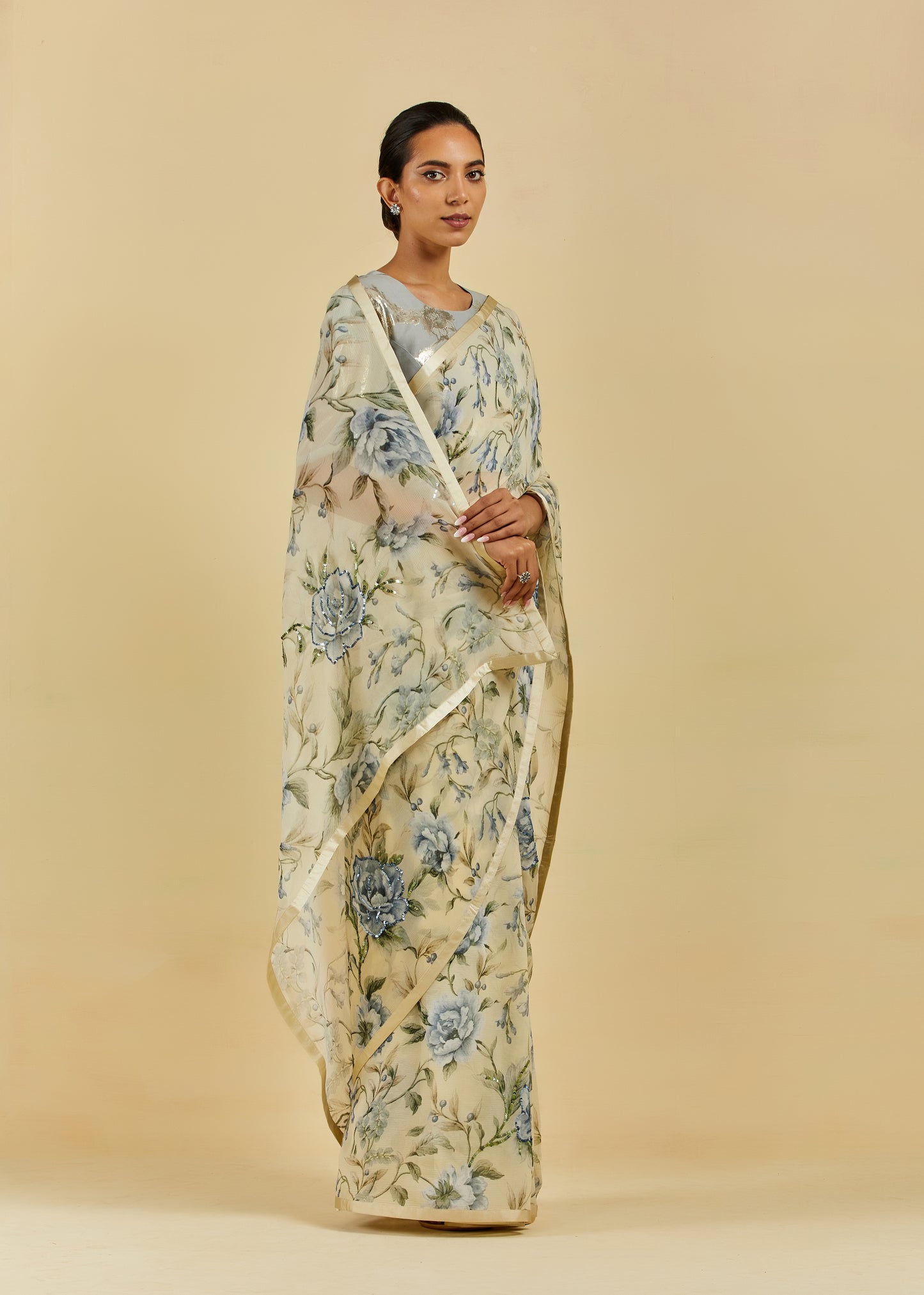 Avril Printed Highlighted French Chiffon Saree