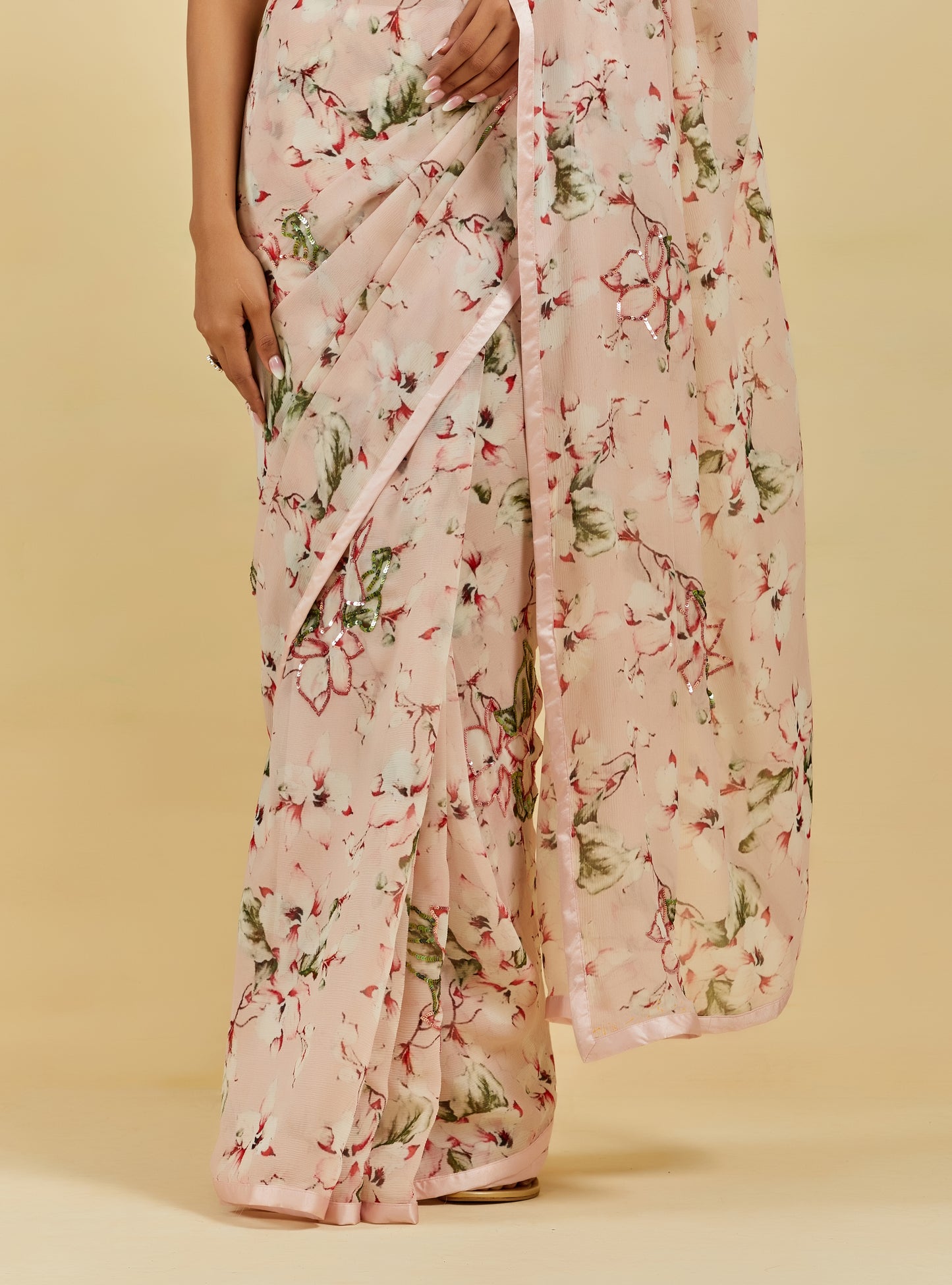 Madelyn Printed Highlighted French Chiffon Saree