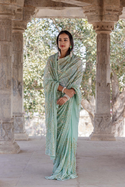 Sage Green Anuradha Chiffon Saree