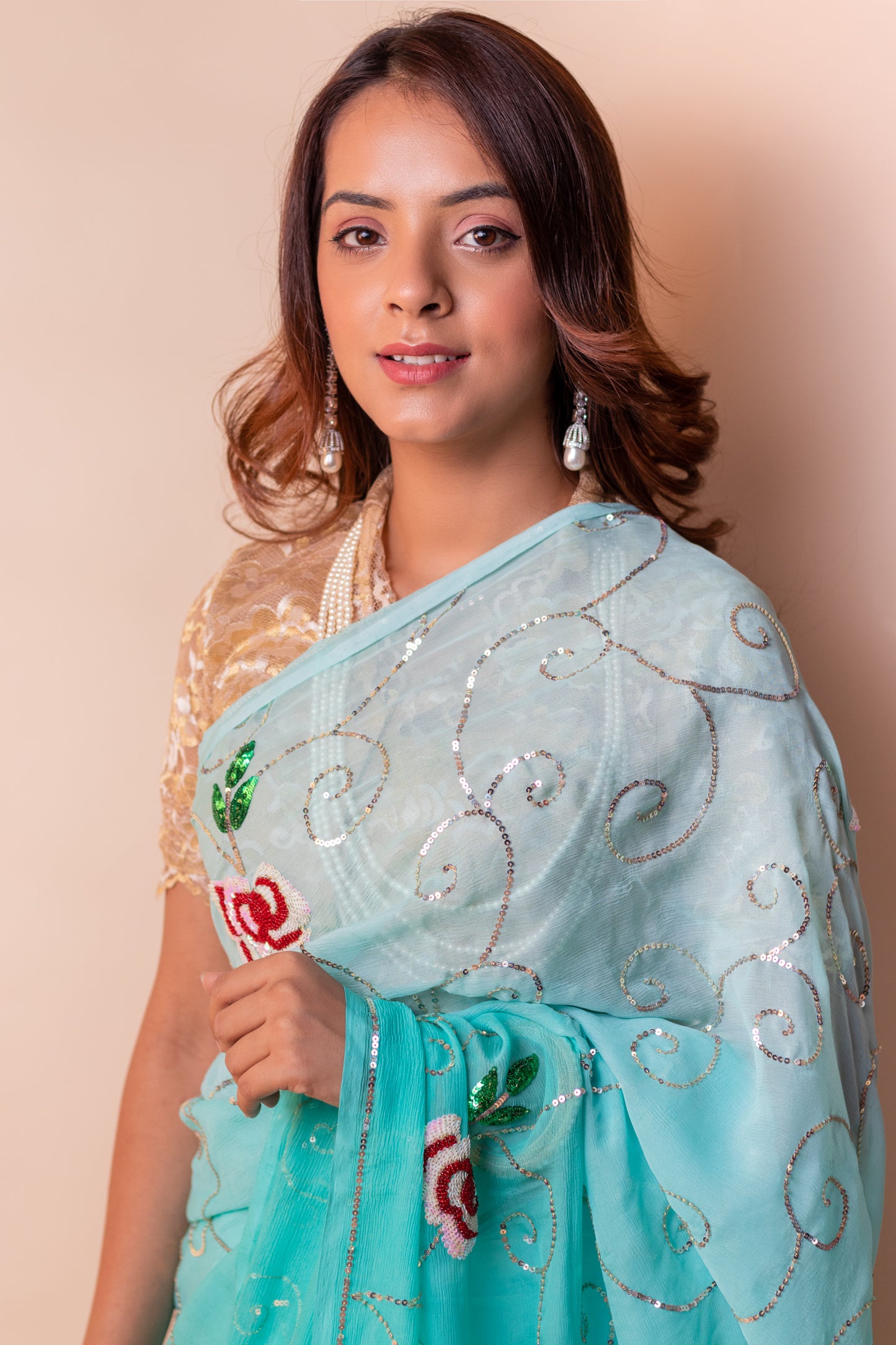 Sky Blue Ombré Angelica Chiffon Saree