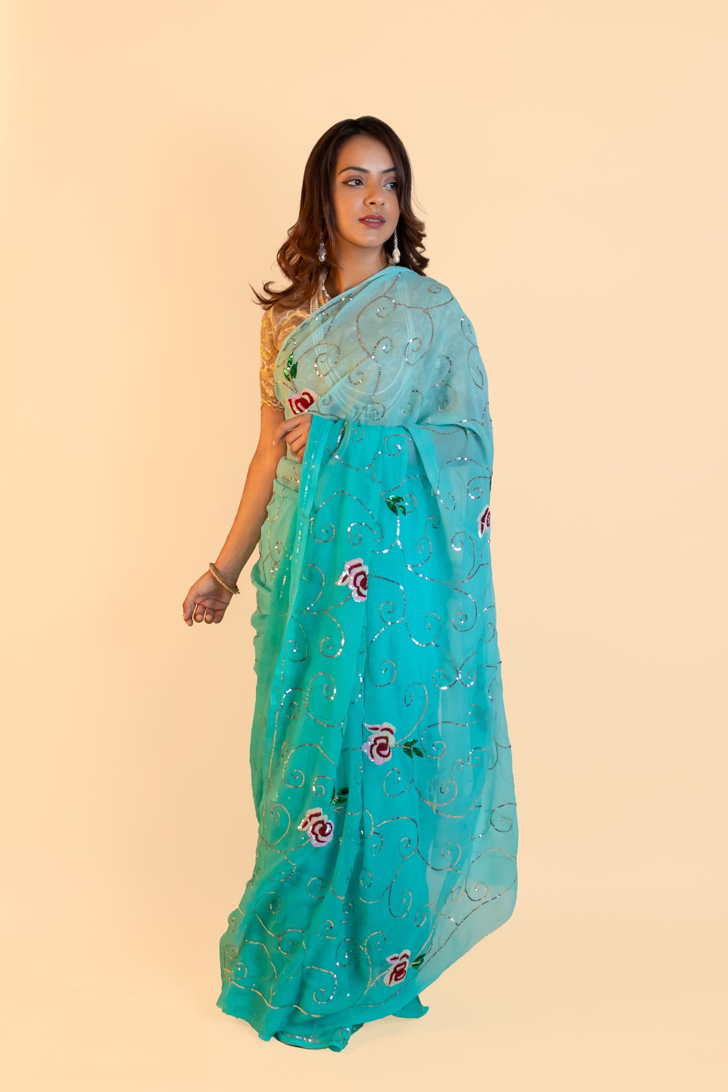 Sky Blue Ombré Angelica Chiffon Saree