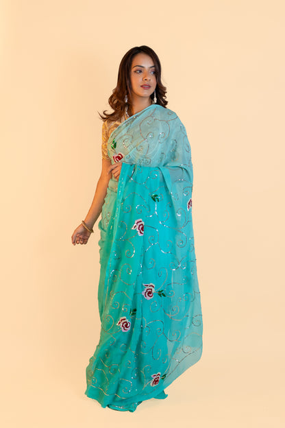 Sky Blue Ombré Angelica Chiffon Saree